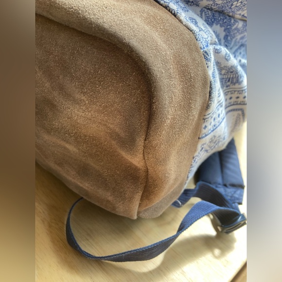 Vintage JANSPORT white blue swedish lace print canvas suede bottom EUC - Picture 8 of 15